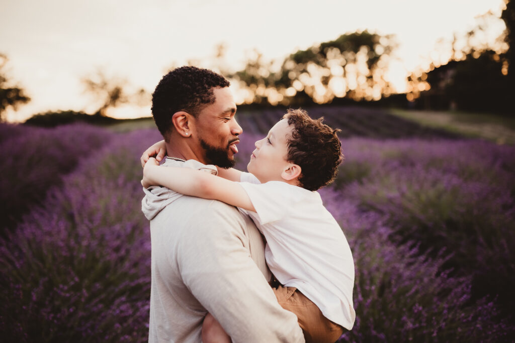 father and son photoshoot in iowa lavender field